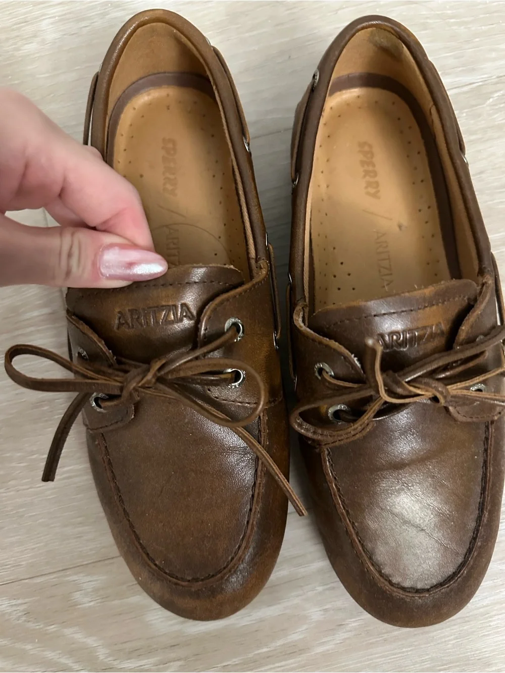 Sperry x Aritzia brown leather loafers